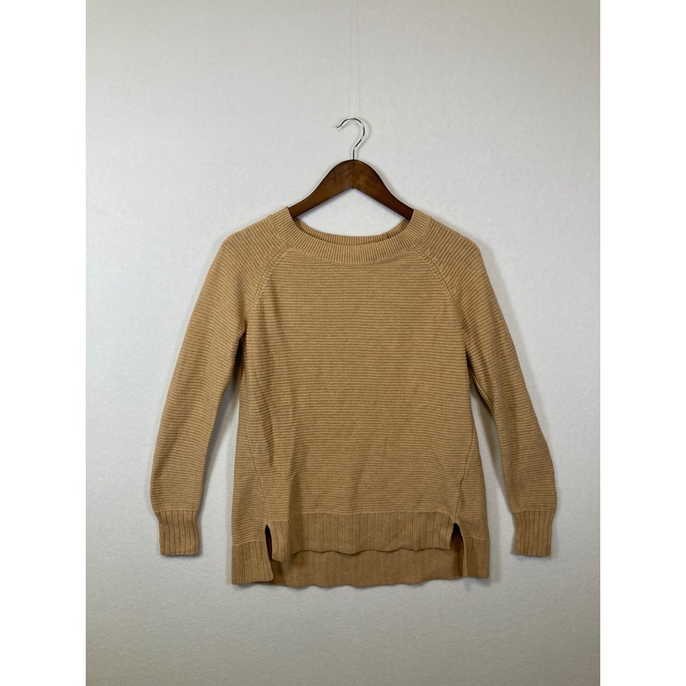 OLD‎ NAVY Womens Sweater Size S Tan Ribbed Crew Neck Long Sleeve Casual Pullover